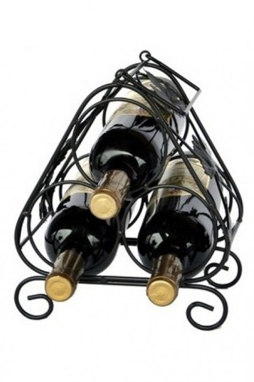 Fém bortartó, 3 üvegre, fekete, 25,5x21,5x16 cm